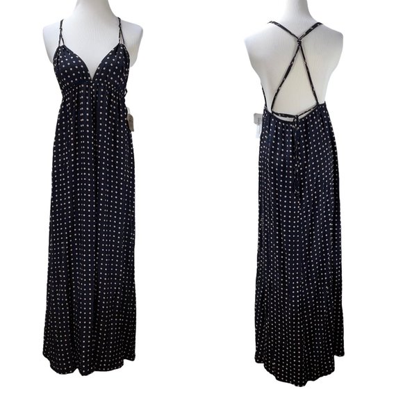 NWT Christopher Deane Neiman Marcus Silk Long Maxi Black Dot Dress New Tags - Picture 1 of 13